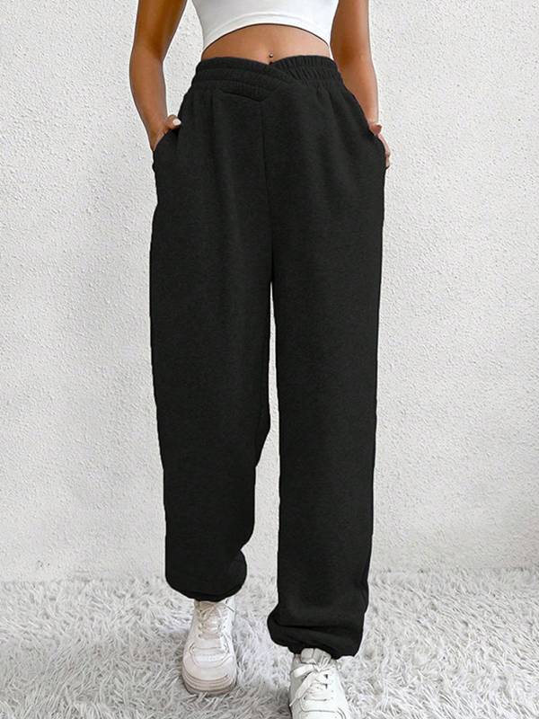 Solide Jogginghose mit überkreuzter Taille und Füßen-1