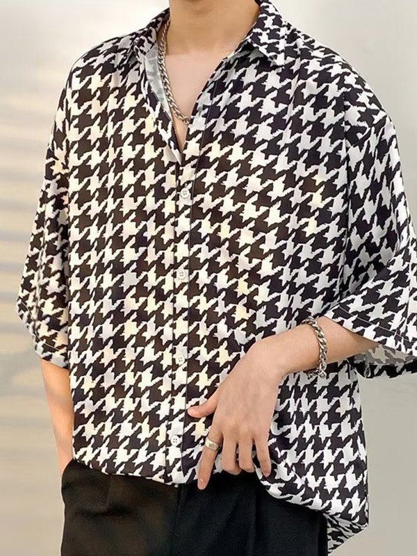 Hahnentritt-Button-Down-Hemd für Herren-2