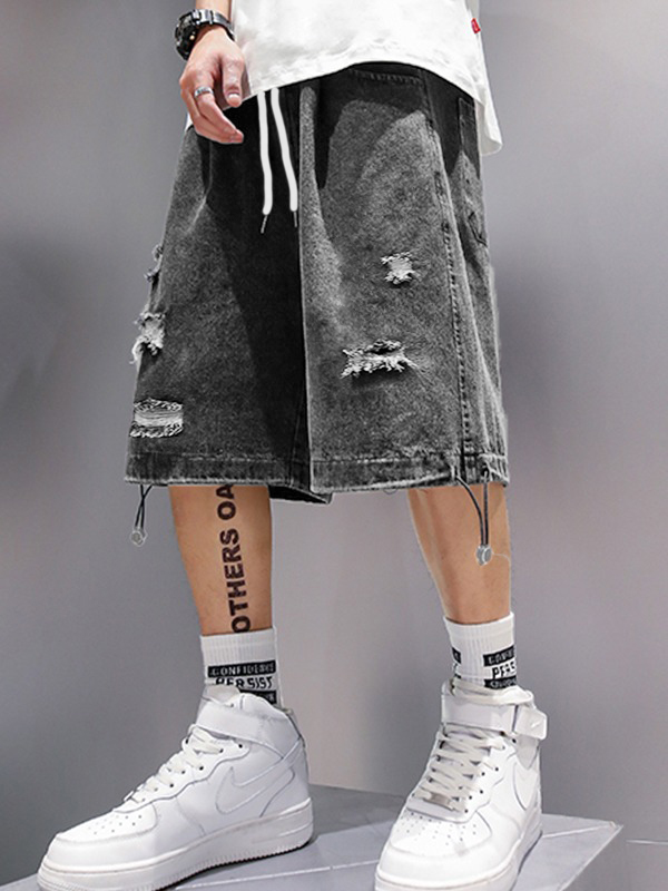 Herren Wash Distressed Skate Denim Shorts-2