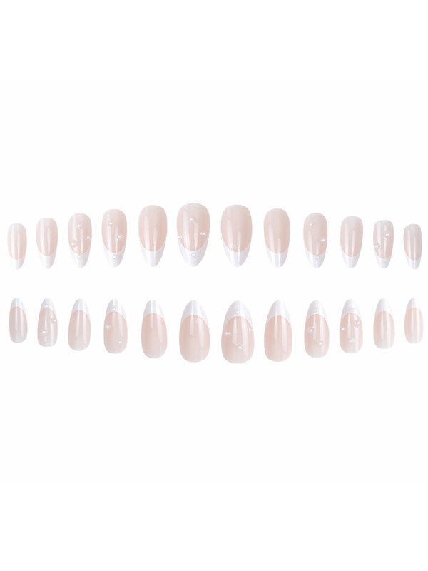 24 Stück Faux Pearl Decor Weiße Kunstnägel-1