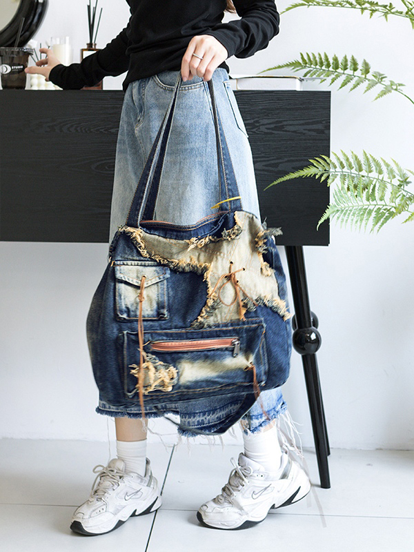 Vintage Distressed Raw Flap Umhängetasche mit Reißverschlussdetail-5